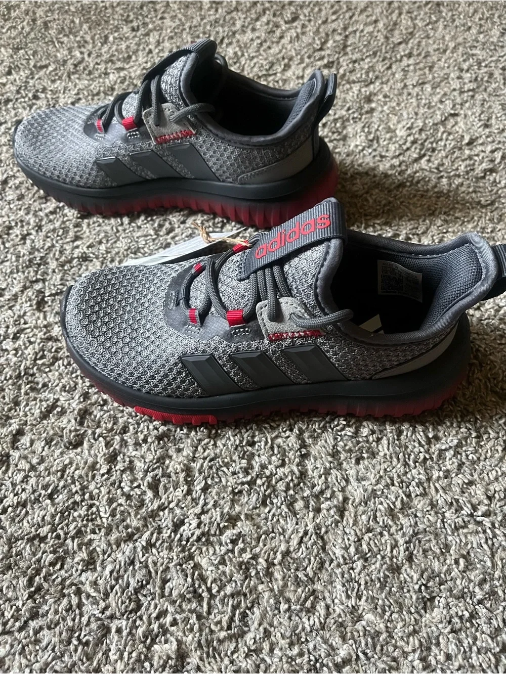 adidas Kids Gray and Red Lace-Up Athletic Sneakers